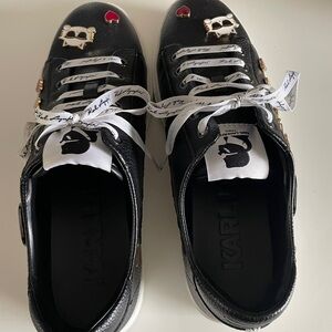 Karl Lagerfeld Black Sneakers with Heart and Cat Accents